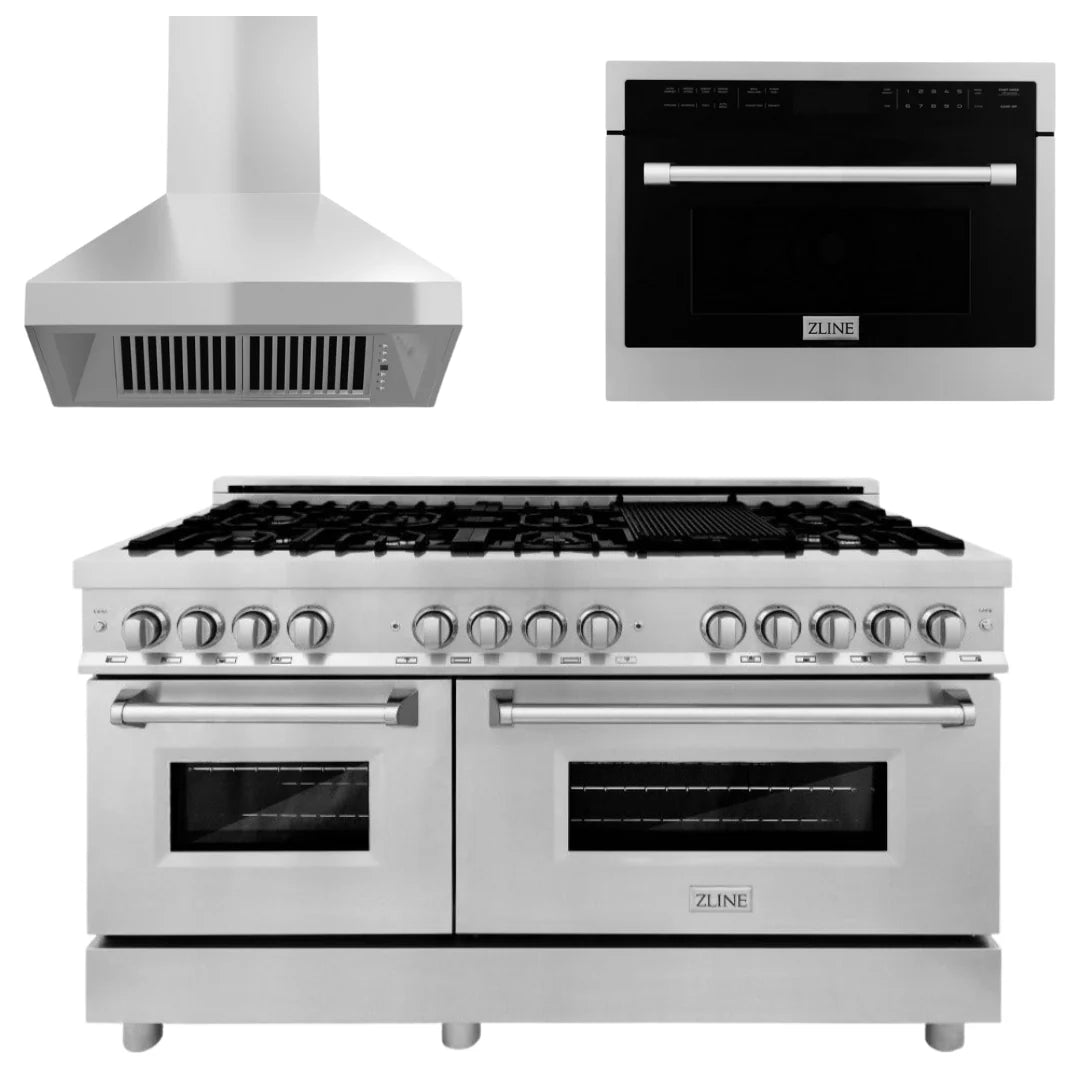 60 In. Dual Fuel Range, Microwave Oven, Range Hood in Stainless Steel A8459