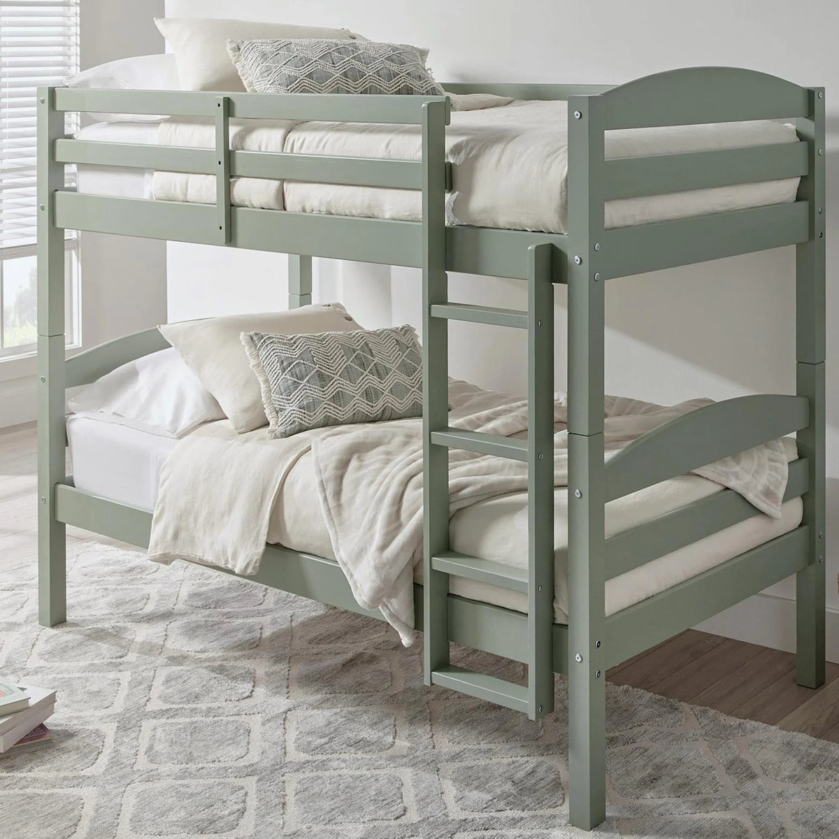 White Solid Wood Twin-over-Twin Convertible Bunk Bed G3640