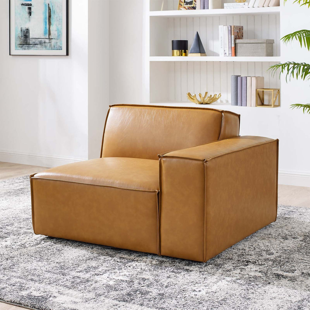 Tan Vegan Leather Left-Arm Sectional Sofa Chair E624398