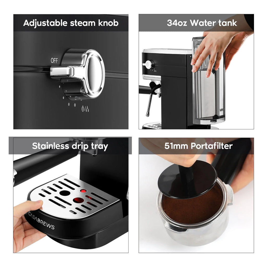 20 Bar Espresso Machine with Milk Frother Steam Wand, Stainless Steel F29421