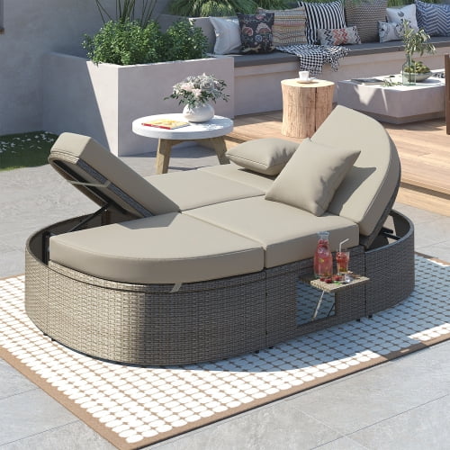 2-Person Rattan Outdoor Chaise Lounge with Cushions G3818