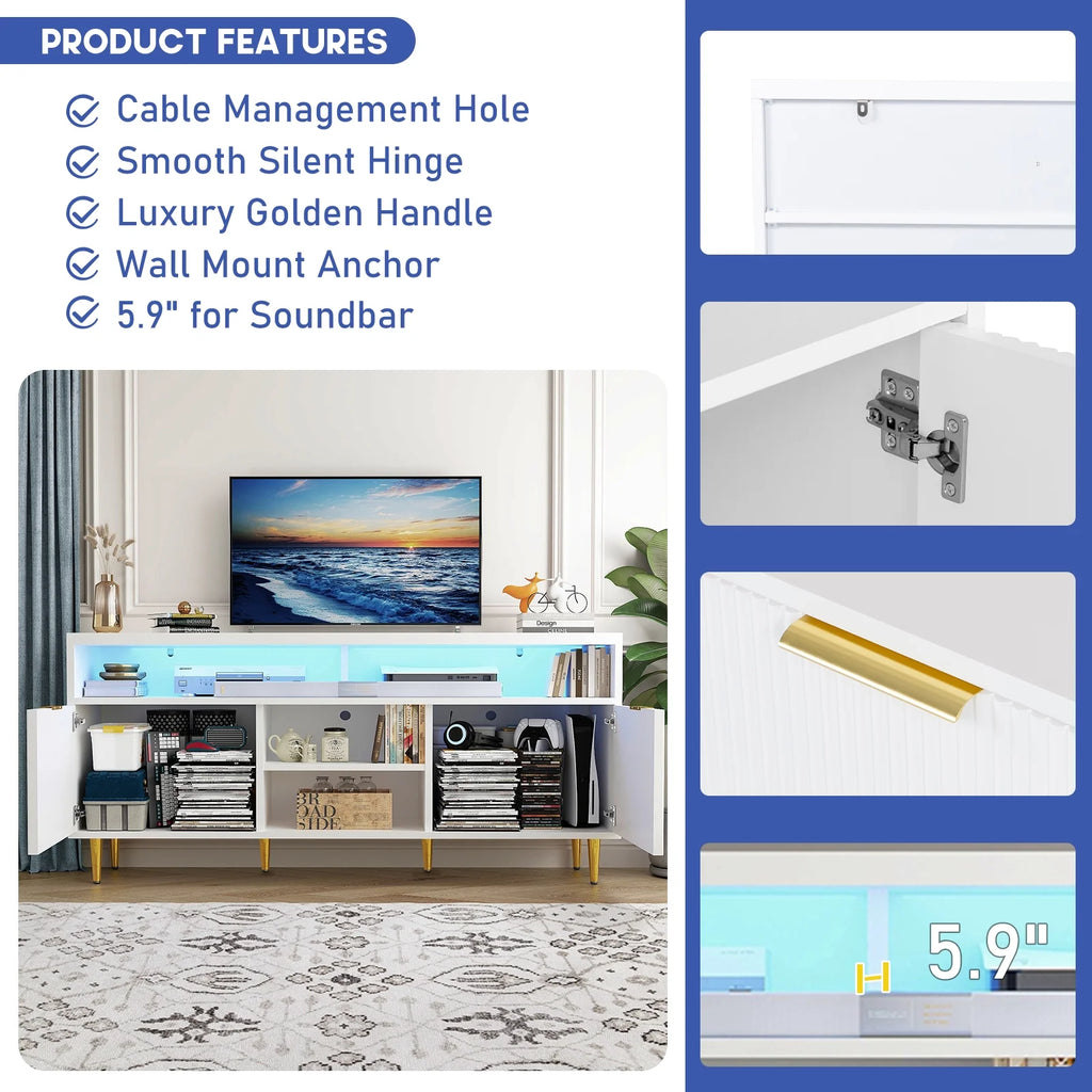 White Wood TV Stand for 55 60 65 inch TV A30181