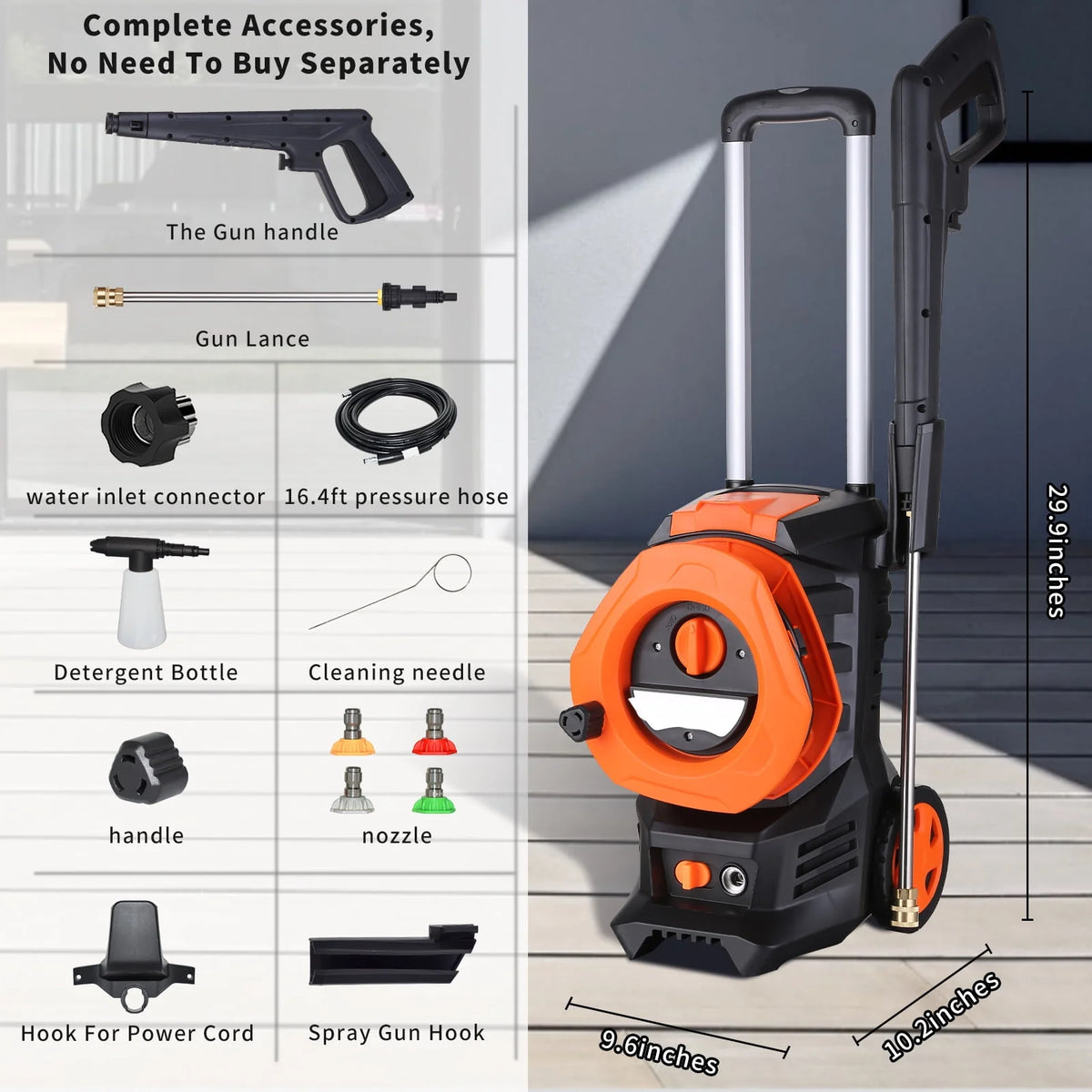 Electric Pressure Washer with 4 Quick Connect Nozzles 2.0GPM 1800W B1193