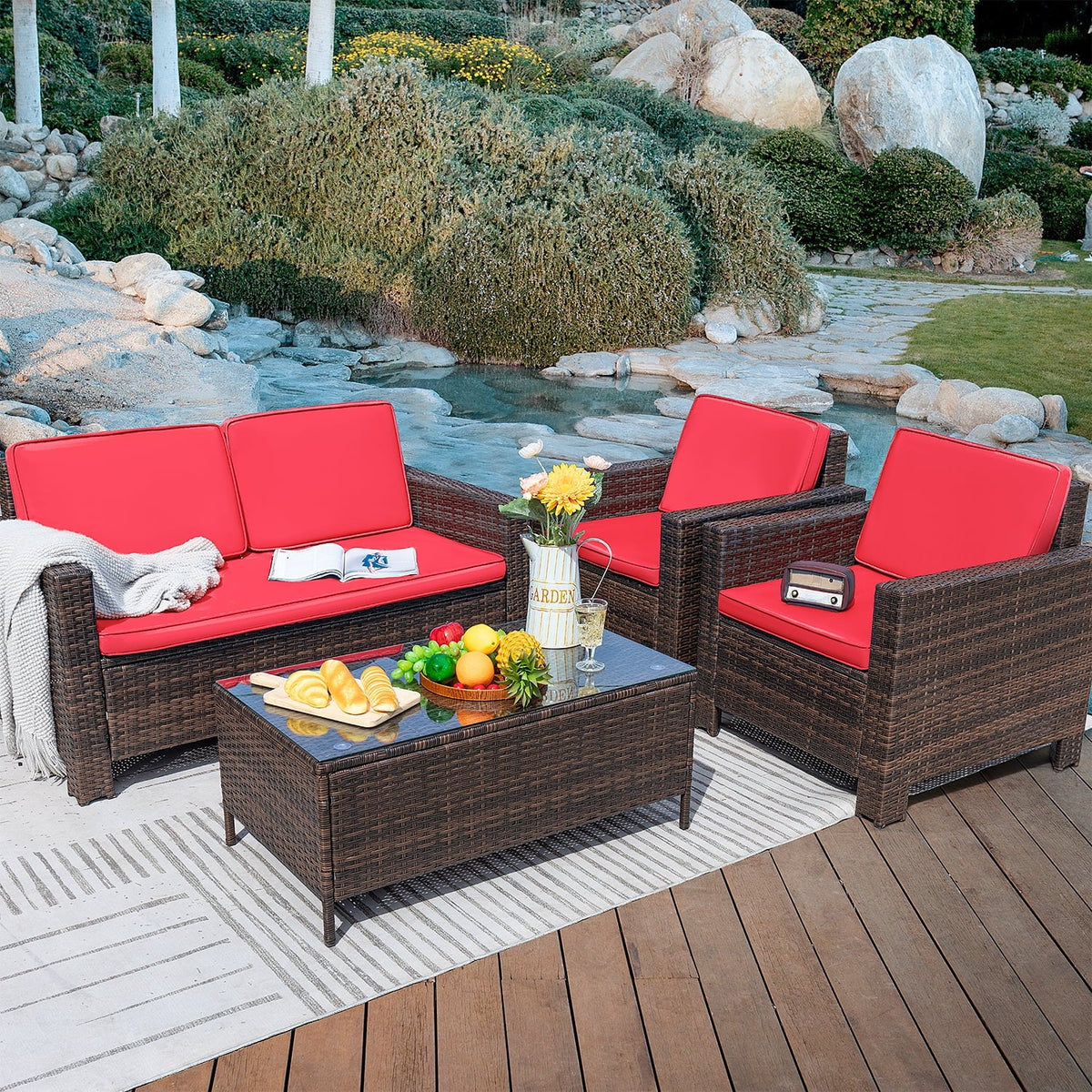 4-Piece Wicker Conversation Set with Cushions E284951