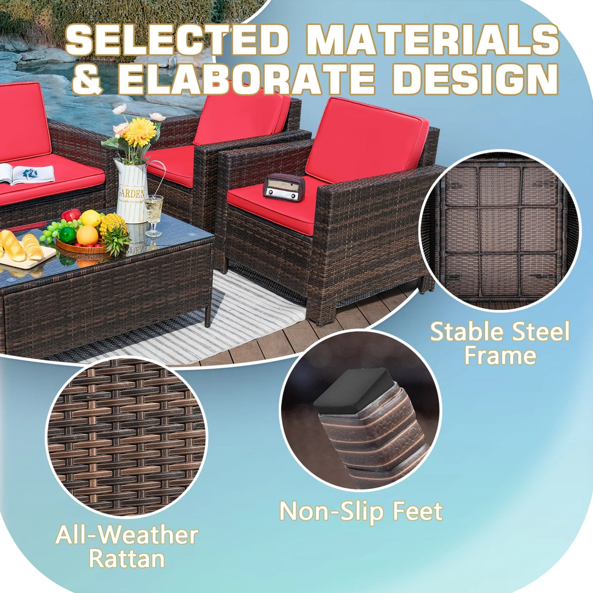 4-Piece Wicker Conversation Set with Cushions E284951