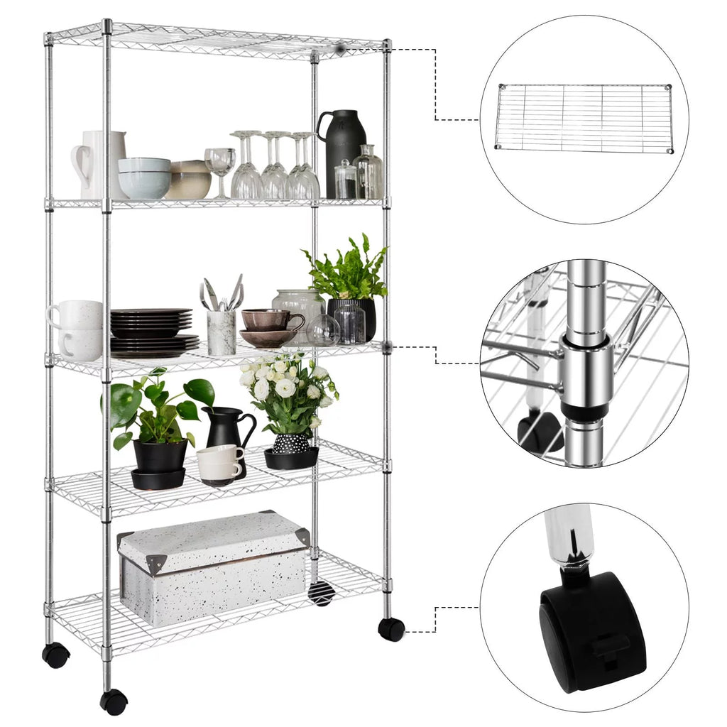 5 Tier Adjustable Rolling Metal Storage Rack O45305