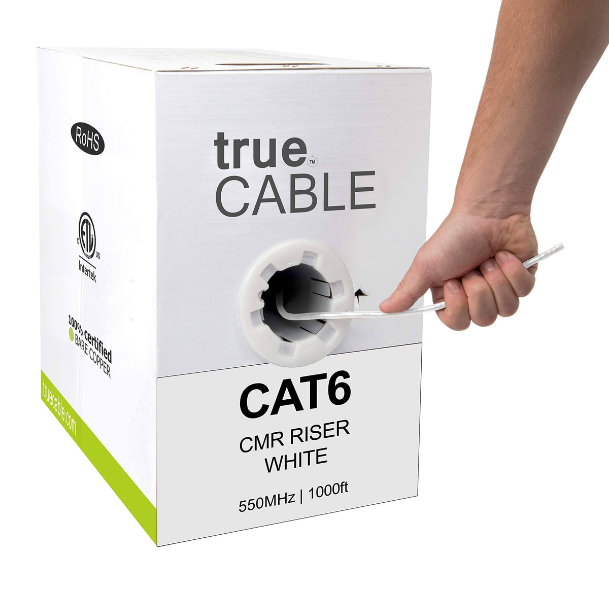 Cat6 Riser 1000ft White Solid Bare Copper UTP Ethernet Cable O1454
