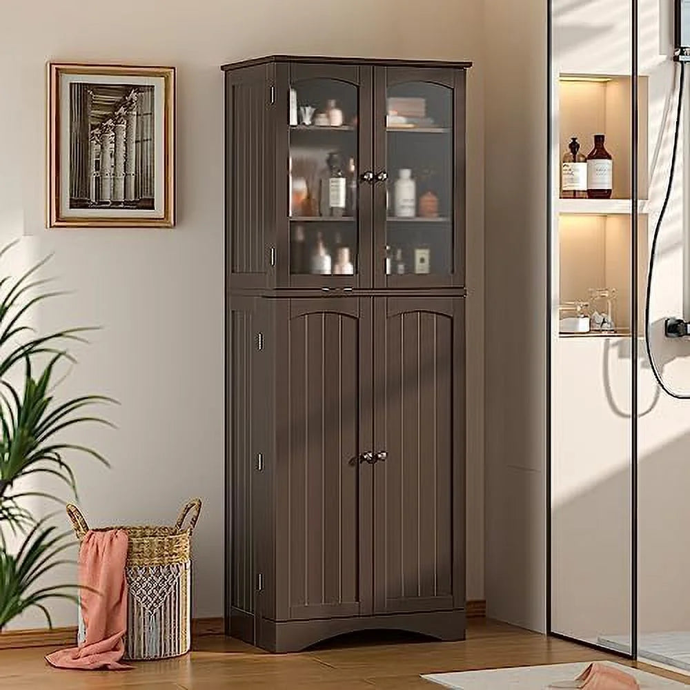 64" Kitchen Pantry Cabinet with Glass Doors and Adjustable Shelves L293