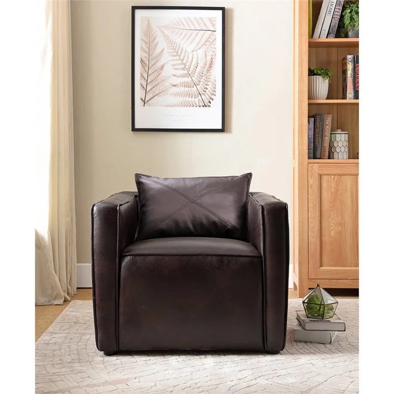 Brown Vinyl Upholstered Accent Chair with Arm Rests F56831