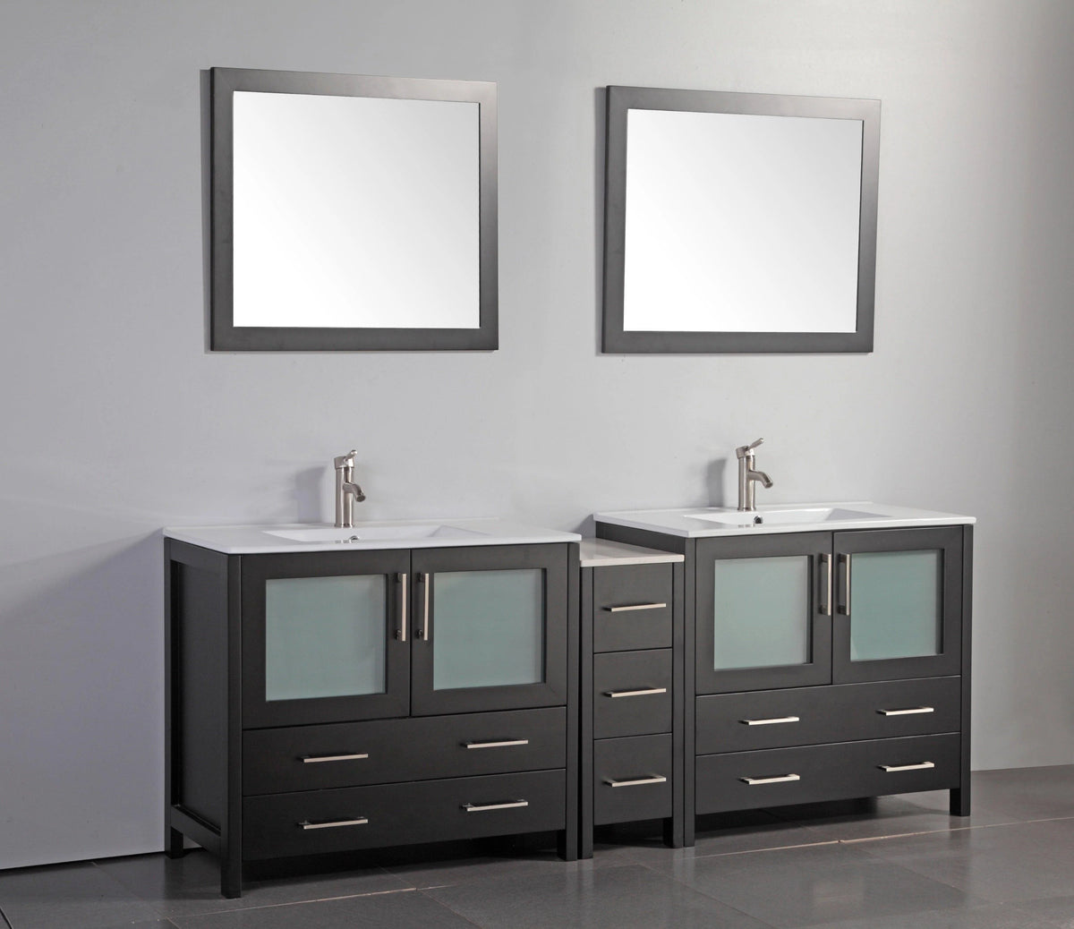 84 in. Single Sink Vanity Cabinet with Ceramic Sink & Mirror V55831