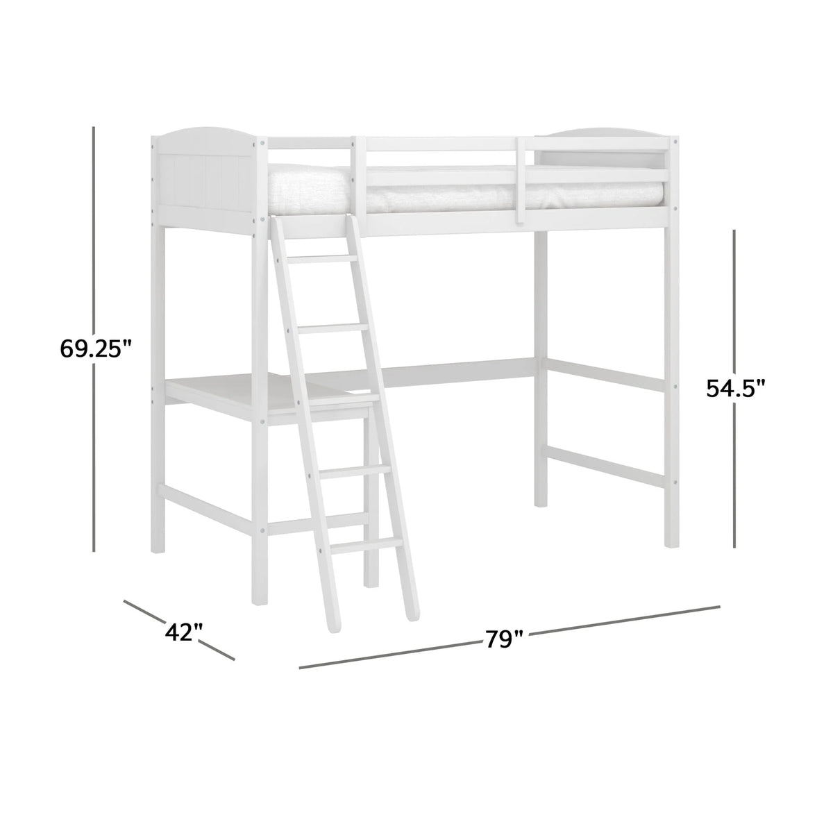 White Wood Twin Loft Bed with Desk J2167
