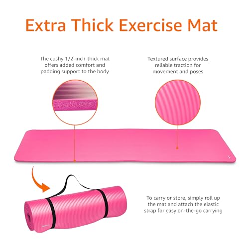1/2 Inch Extra Thick Exercise Yoga Mat with Carrying Strap H8889