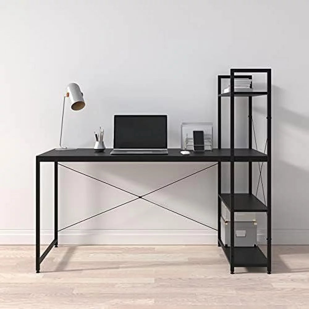 55" Black Reversible Gaming Computer Desk with Adjustable Shelves V104