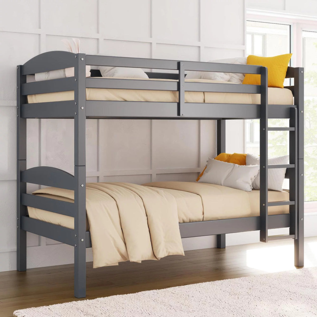 White Solid Wood Twin-over-Twin Convertible Bunk Bed G3640