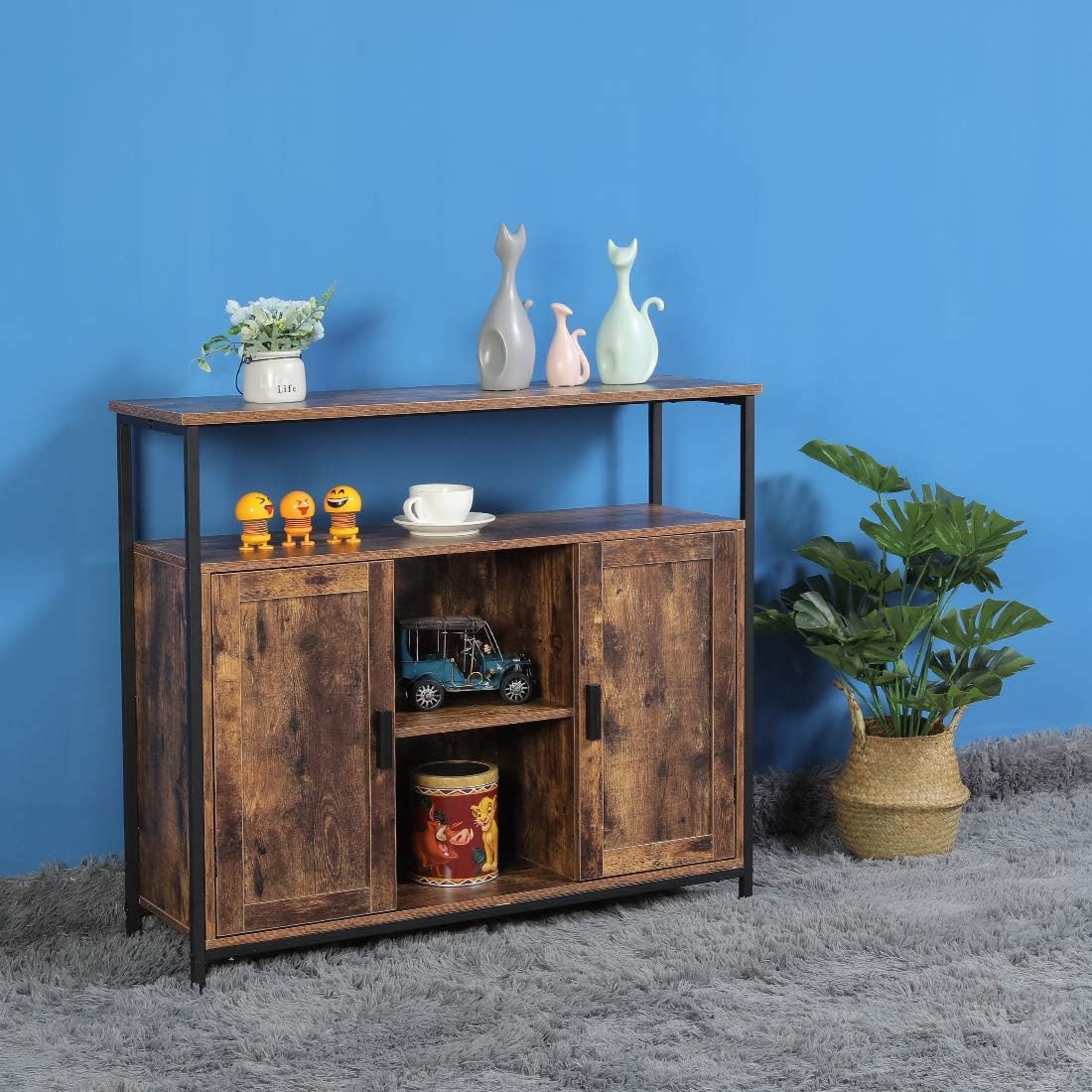 Rustic Brown Free Standing Storage Cabinet with 2 Doors T466