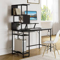 Black Home Office Desk with 5-Tier Bookshelf J94080