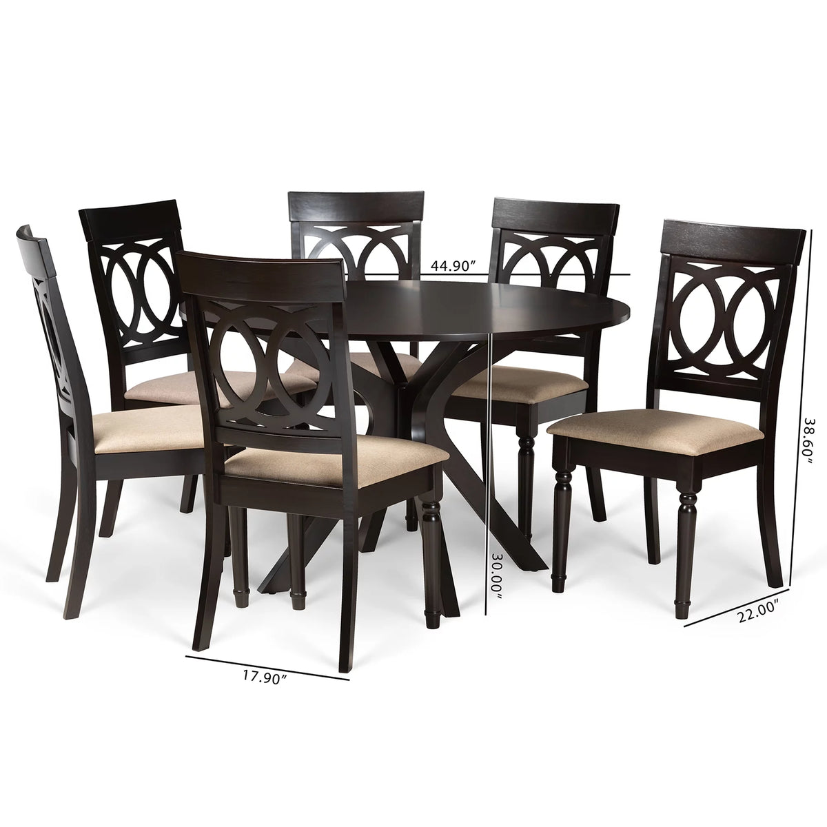 Sand Fabric Upholstered Dark Brown Wood 7-Piece Dining Set P980