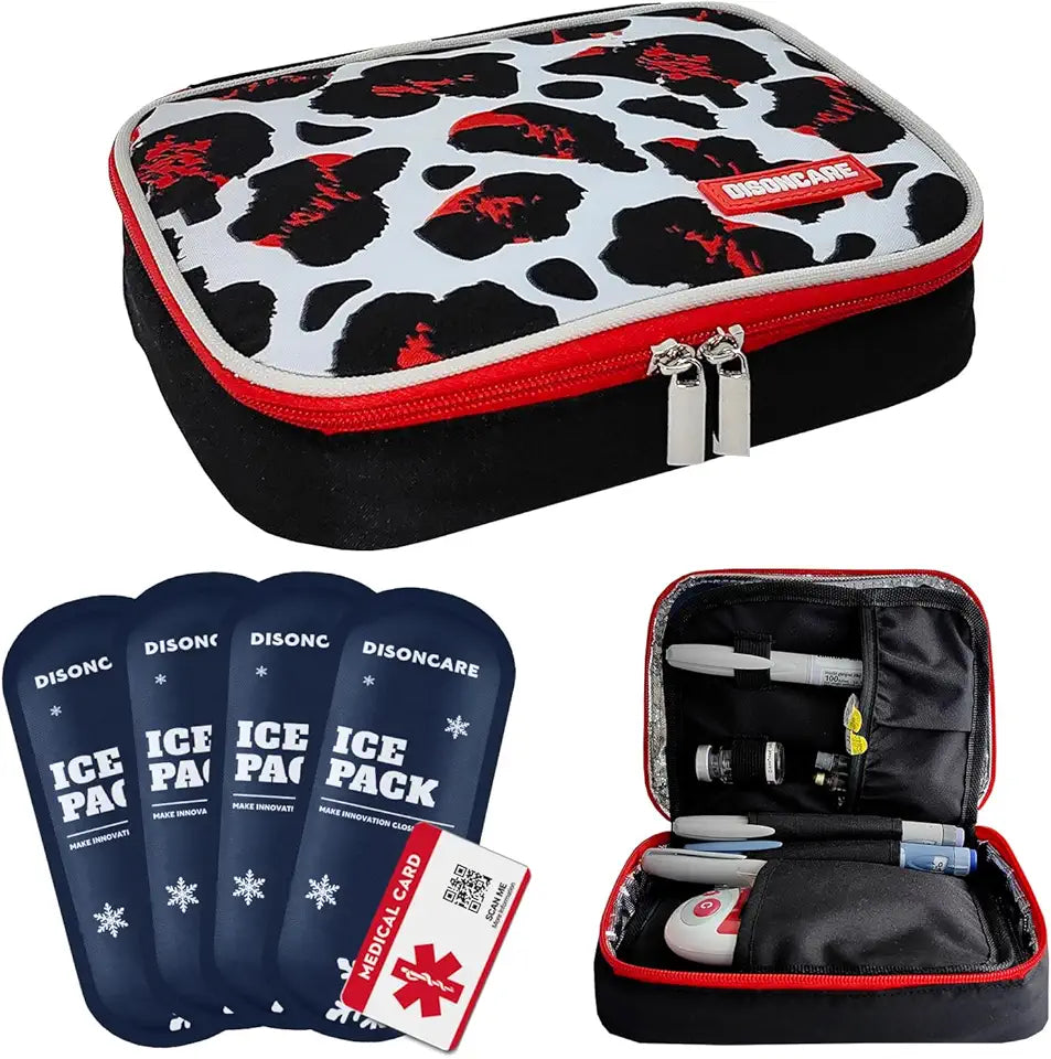 Insulin Cooler Travel Case Medicine Organizer Diabetic Medication Bag with 4 Ice Packs F8900
