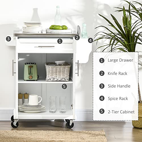 Black Rolling Kitchen Cart with Stainless Steel Countertop W834841