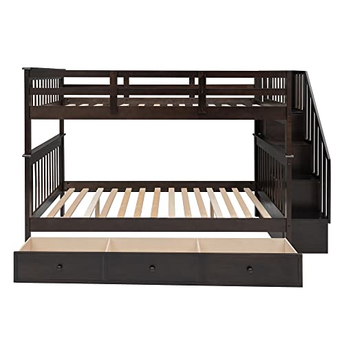 White Twin Over Twin Solid Wood Bunk Bed with Trundle Q298038