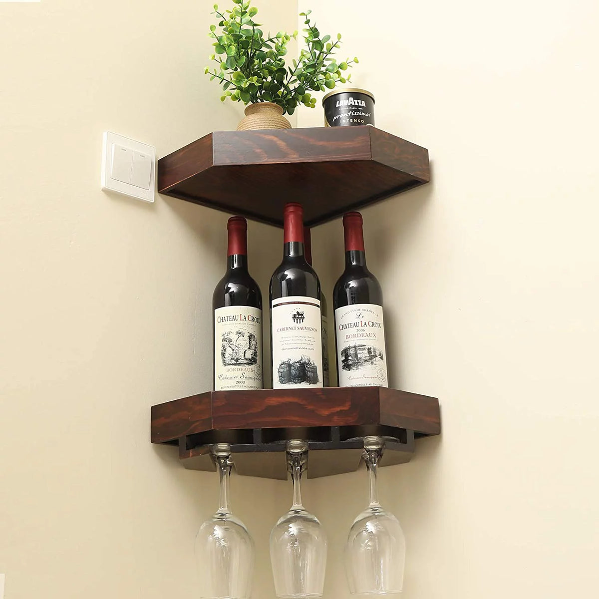 Rustic Wood Corner Floating Shelves Wine Rack 2 Pack F6835