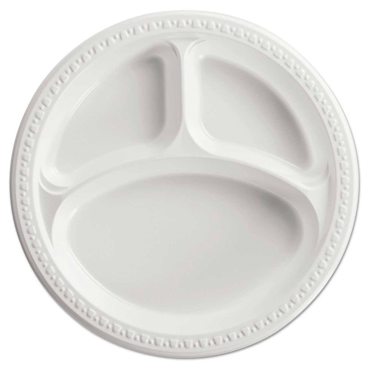 Heavyweight Plastic 3 Compartment Plates, White, 125/Pack M853