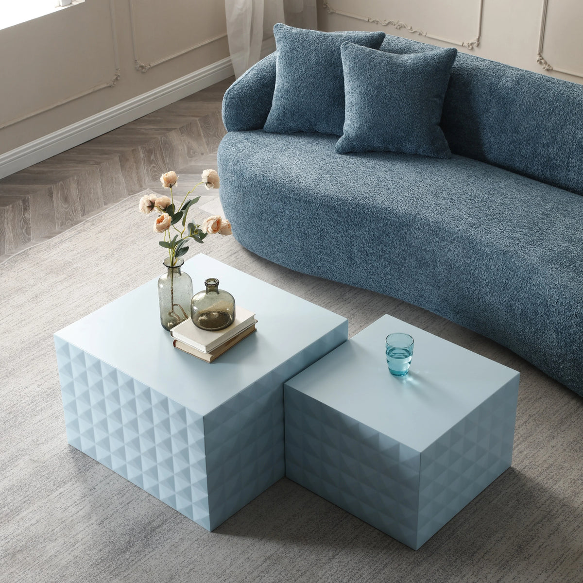 Blue Set of 2 Square Nesting Coffee Table B59904