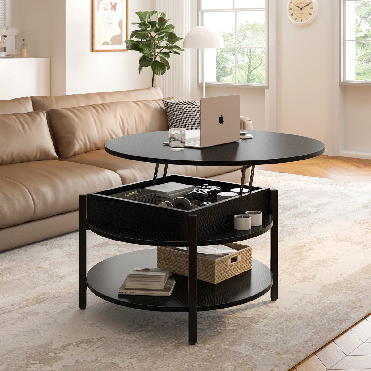 Round Lift Top Coffee Table with Storage W4718