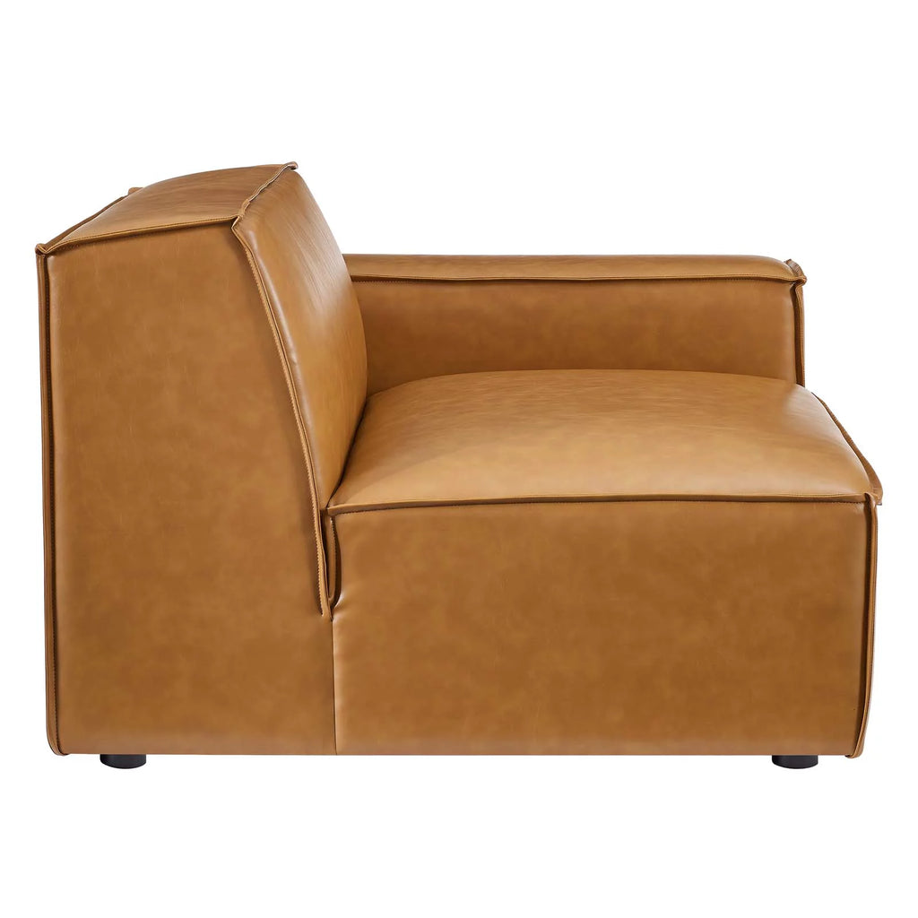 Tan Vegan Leather Left-Arm Sectional Sofa Chair E624398