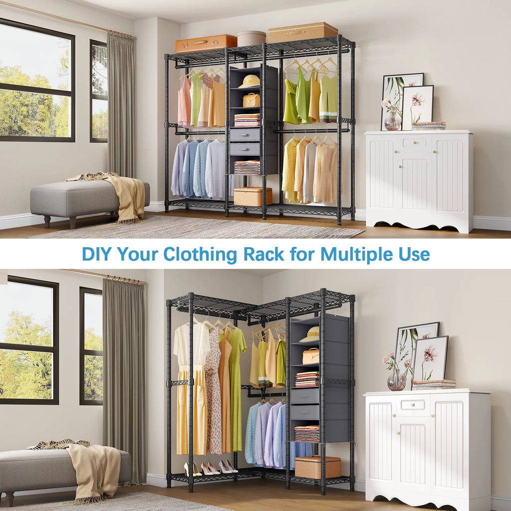 Heavy Duty L Shaped Clothing Rack Black H944