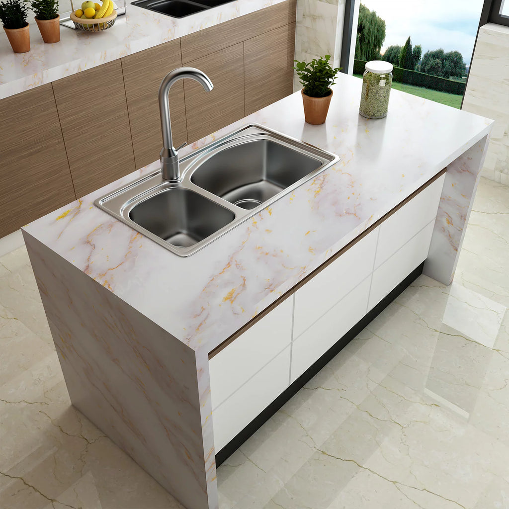 24"x160" White Gold Marble Peel and Stick Contact Paper A45042