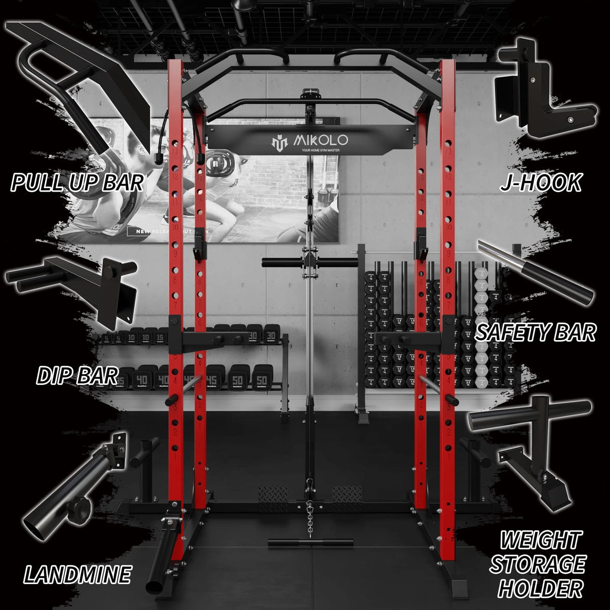 1200LBS Capacity Power Rack with LAT Pulldown System S837077