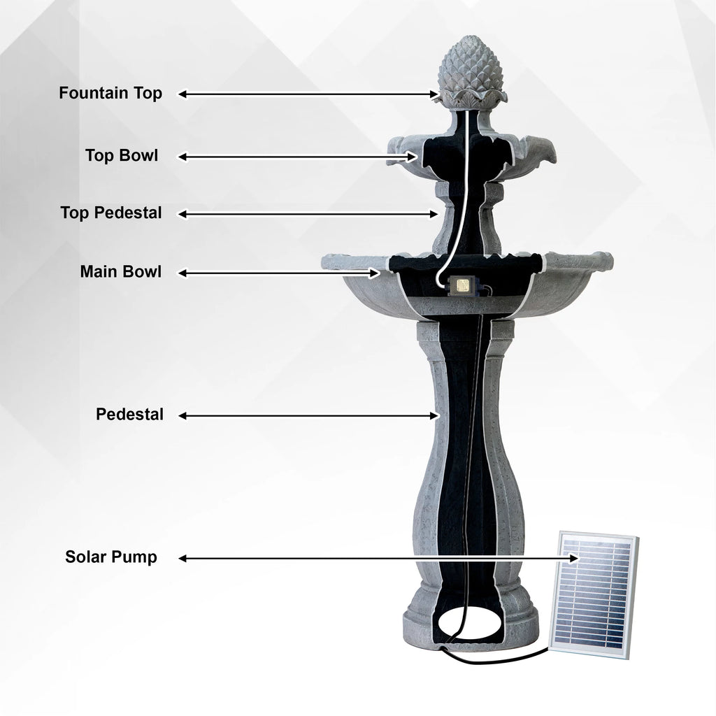 White 2-Tier Solar Water Fountain W4856