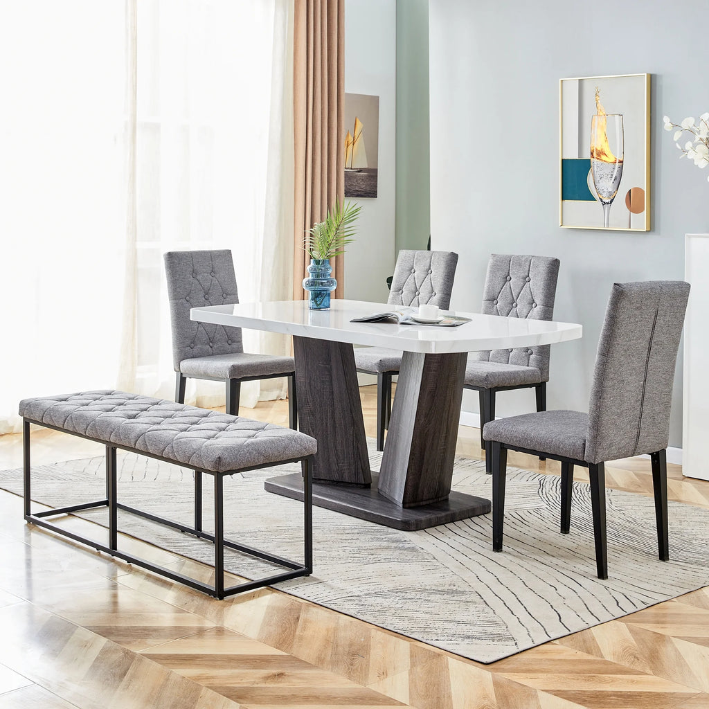 63" 6-Piece Dining Table with 4 Chairs & 1 Bench F701