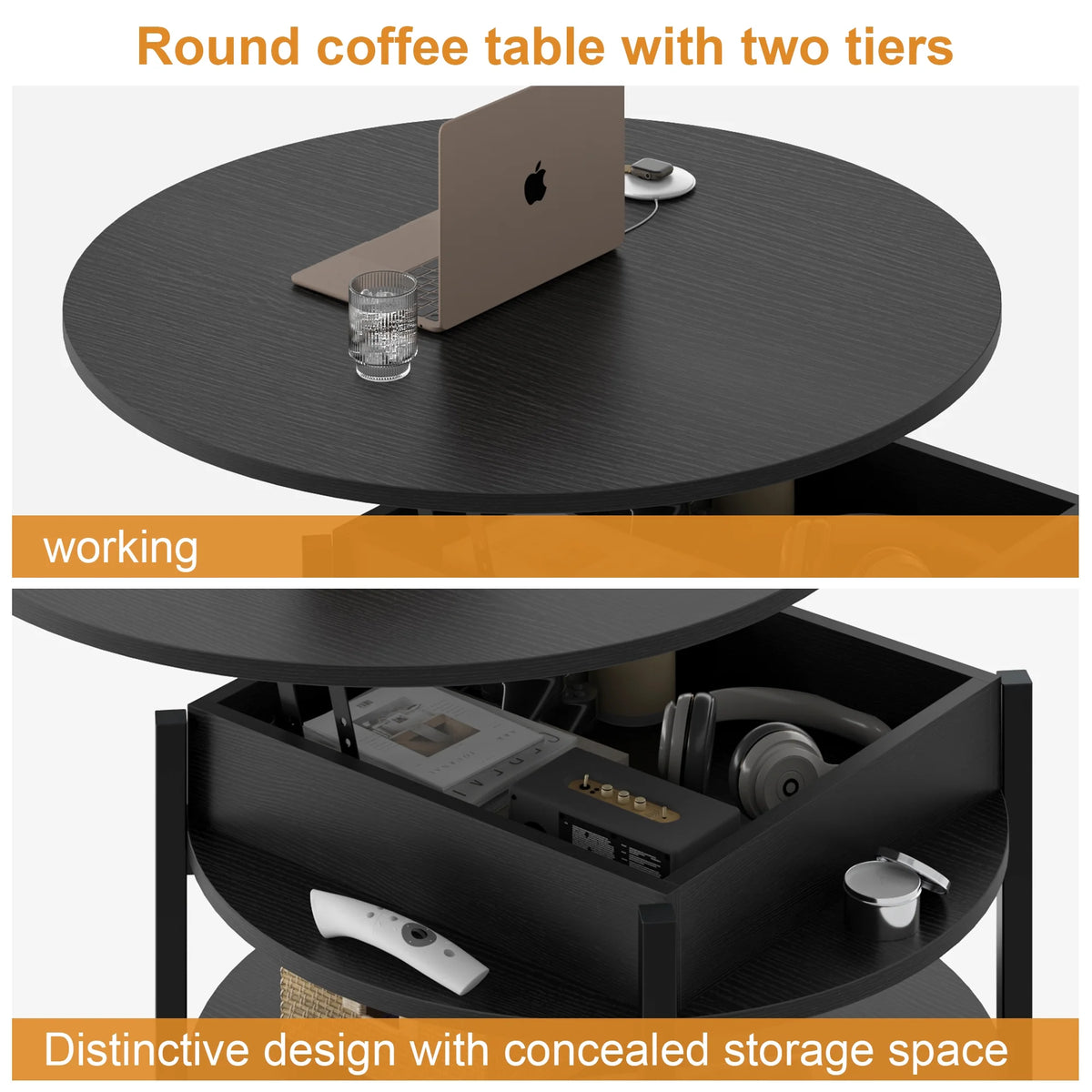 Round Lift Top Coffee Table with Storage W4718