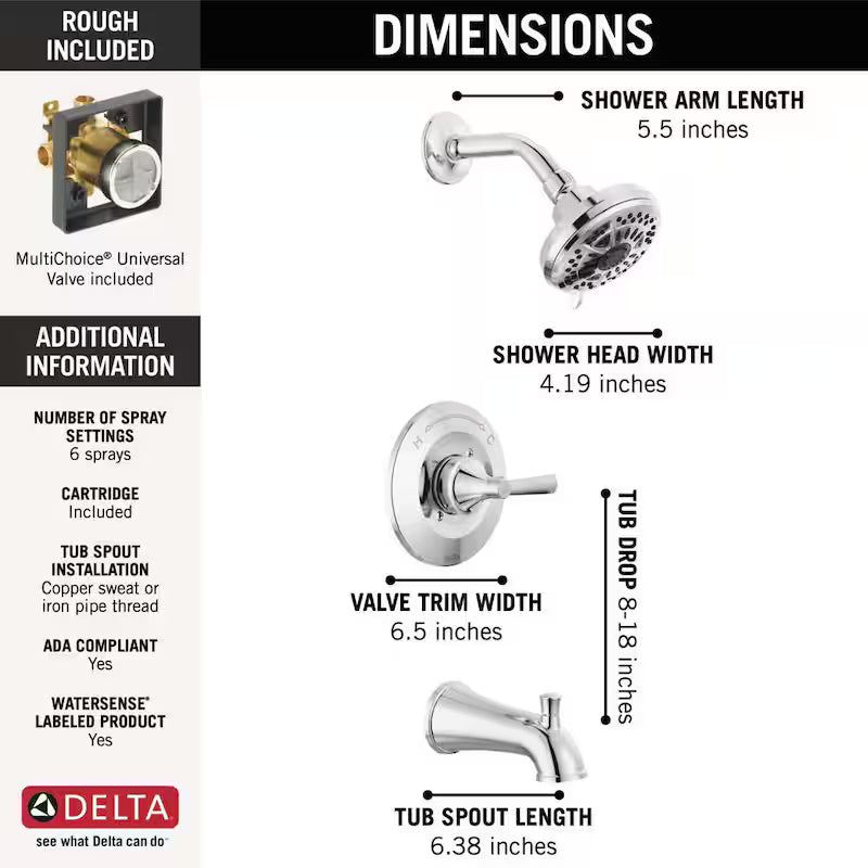 Single-Handle 6-Spray Tub and Shower Faucet in Chrome P7140