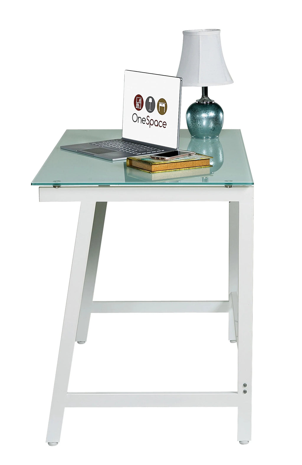 Contemporary Glass Writing Desk with Steel Frame O5162