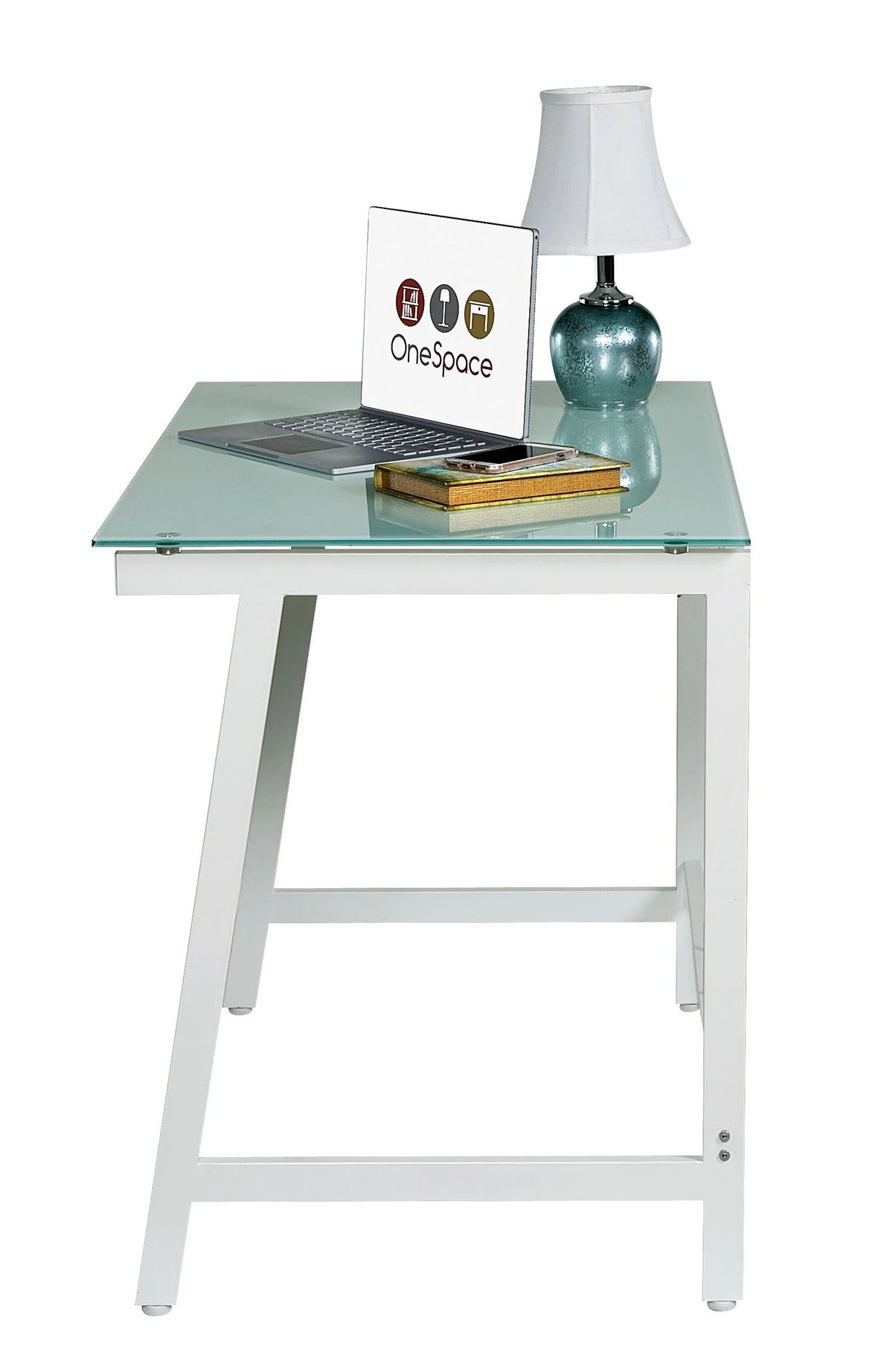 Contemporary Glass Writing Desk with Steel Frame O5162