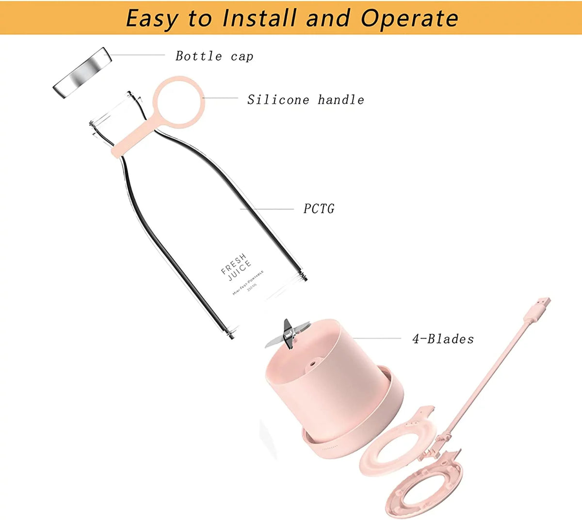 Pink Portable USB Blender U5480