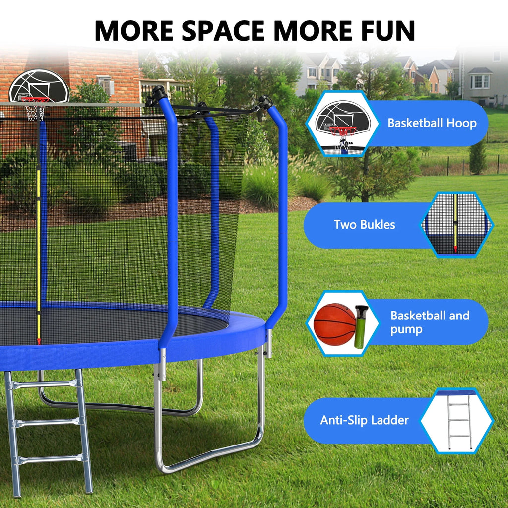14FT Trampoline with Enclosure, Ladder, Basketball Hoop, Ball R56241