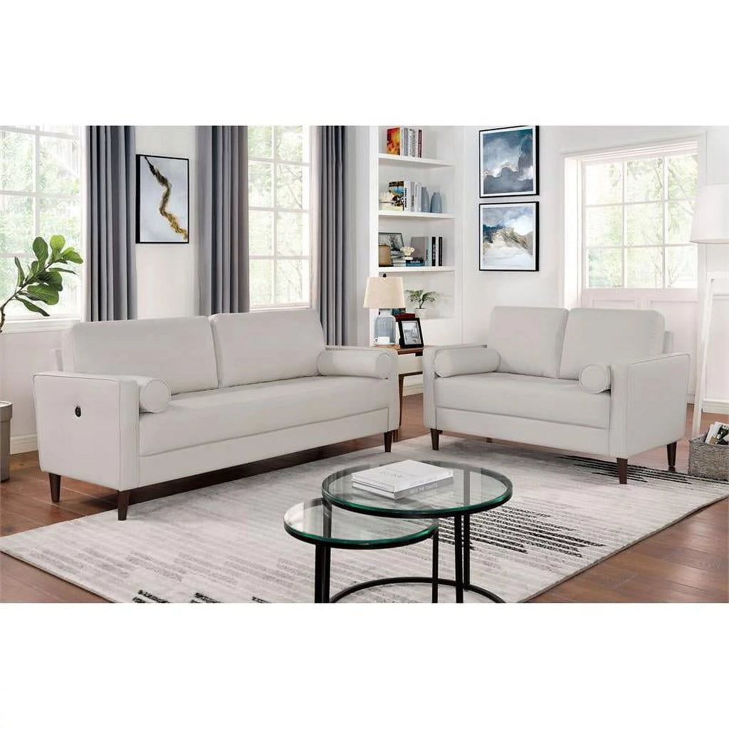 Faux Leather Sofa with USB Port in Ivory L6656