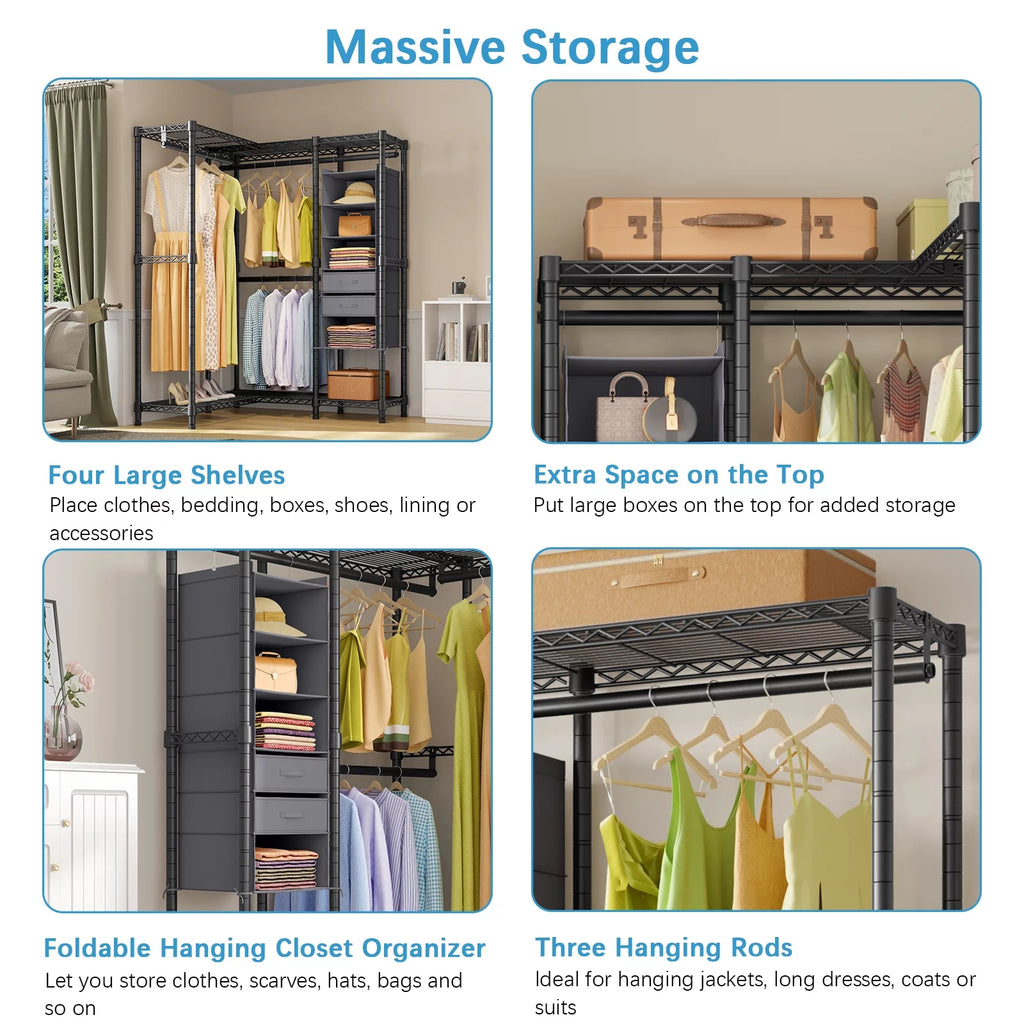 Heavy Duty L Shaped Clothing Rack Black H944