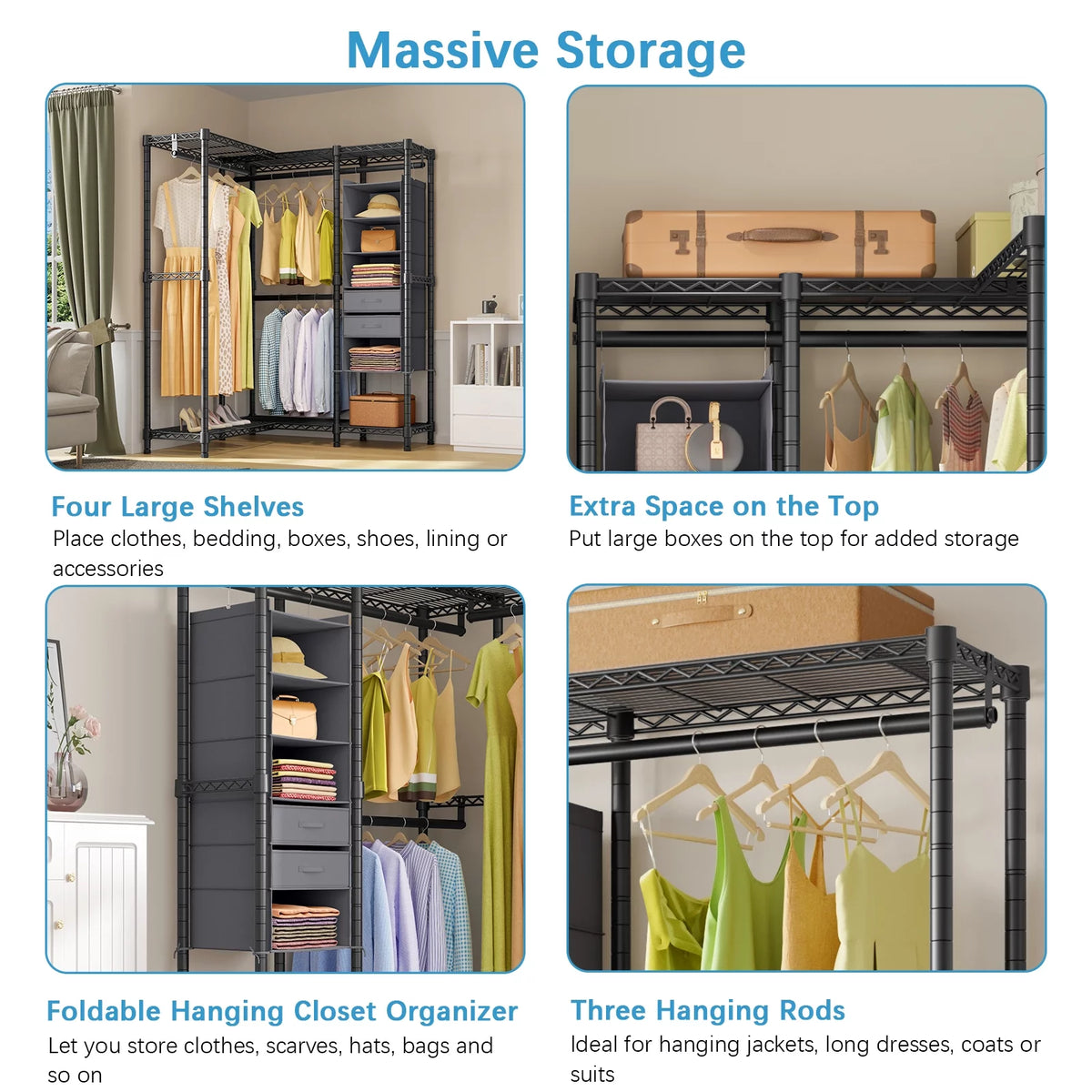 Heavy Duty L Shaped Clothing Rack Black H944
