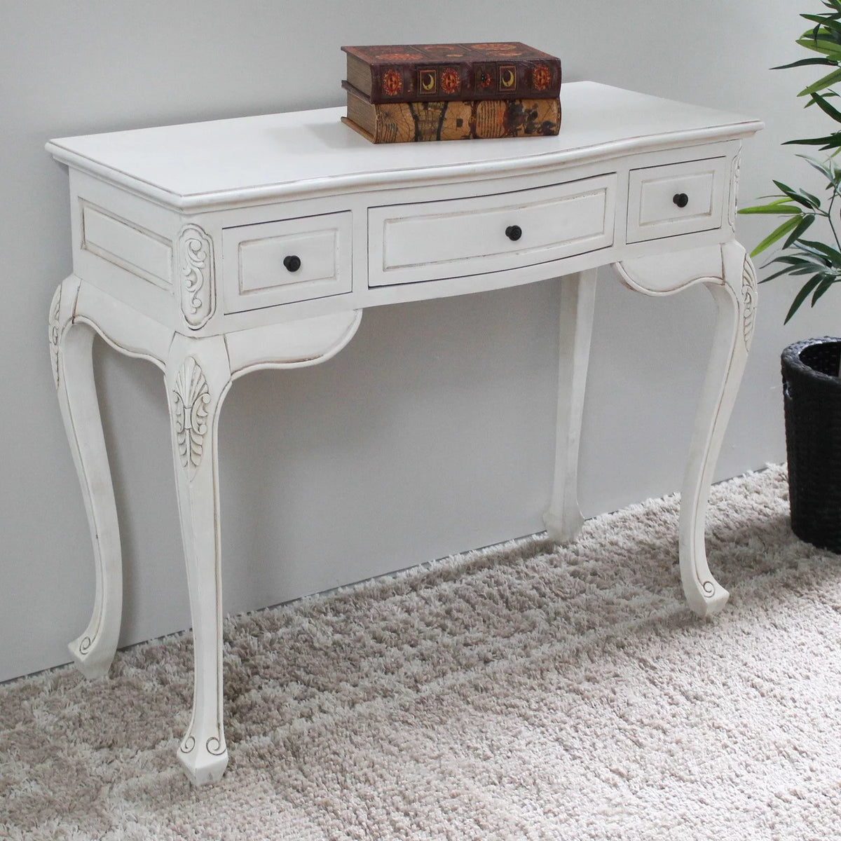 Antique White Hand Carved Writing Desk B150970