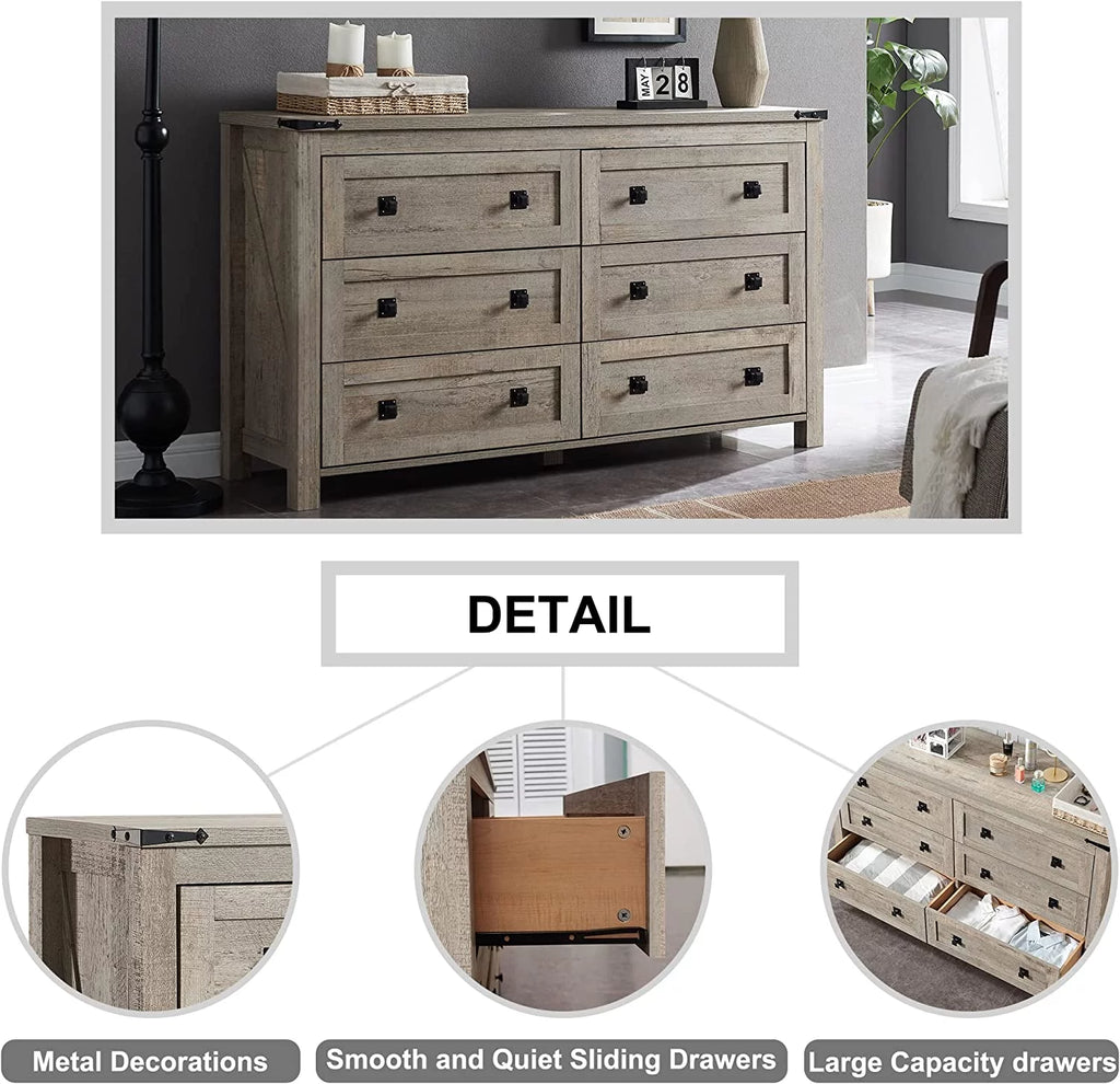 6 Drawer Wood Dresser M9811