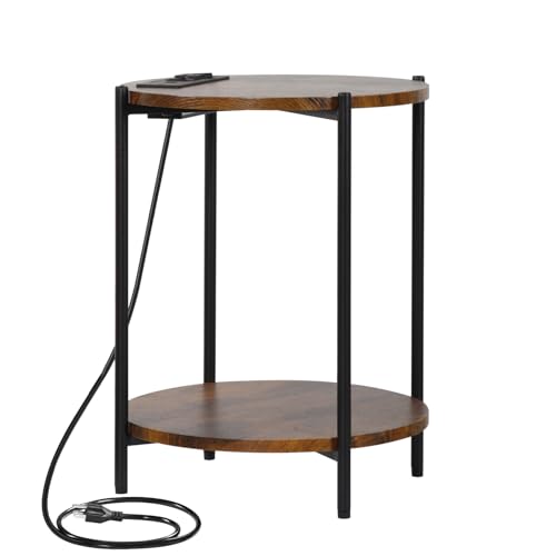 2 Tier Round Folding Side Table with Removable Tray L685