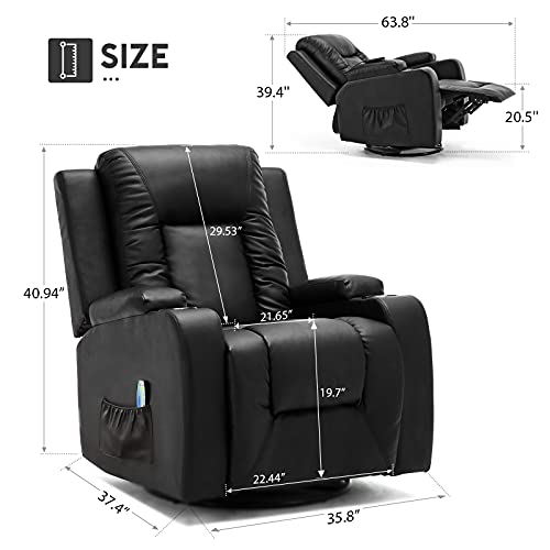 Black Swivel Rocker Recliner Chair with Cup Holders X651