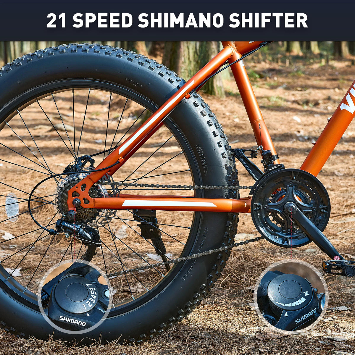 26 Fat Tire Mountain Bike with Front Suspension 21 Speeds Disc Brakes Orange C85200