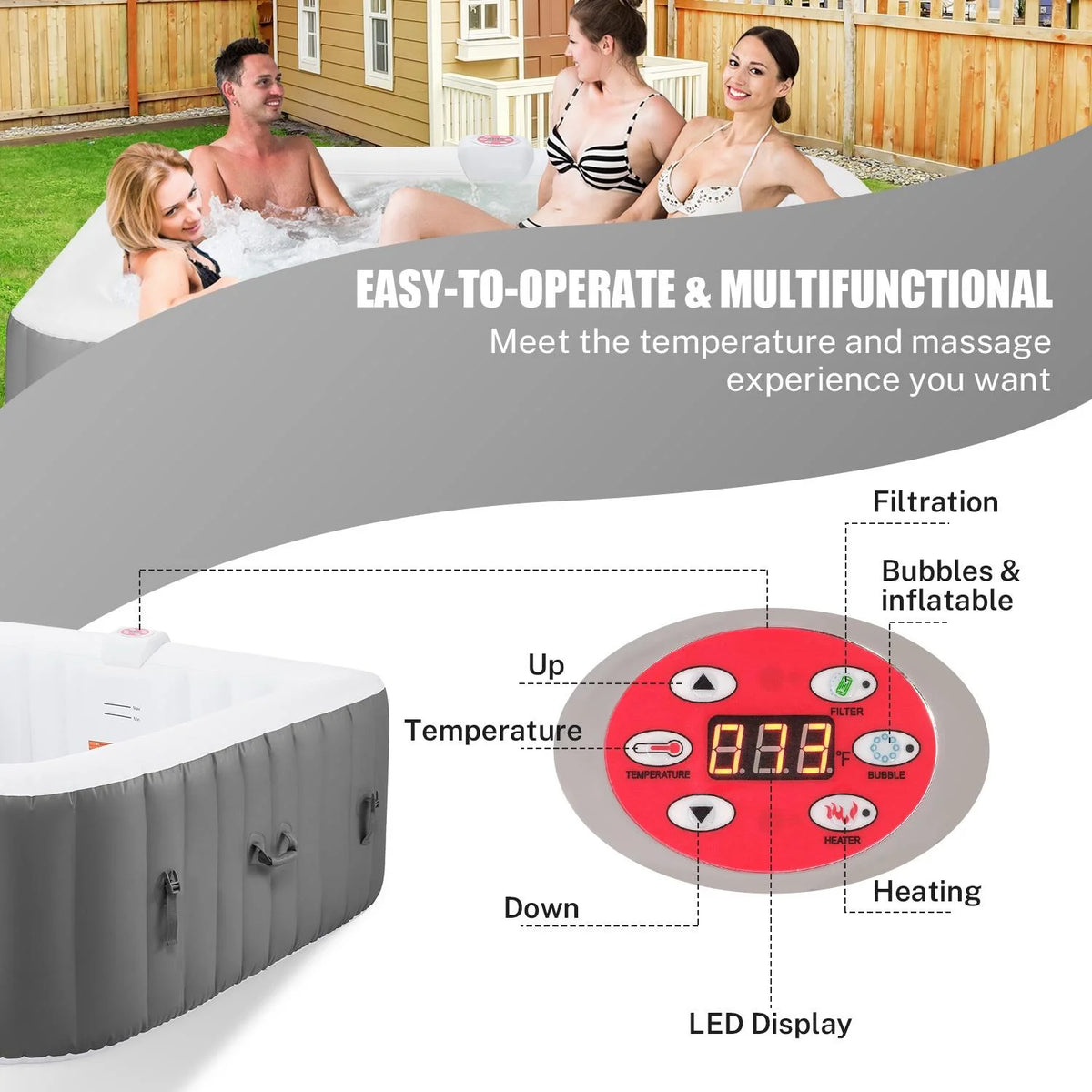 6 Person Inflatable Hot Tub with 130pcs Jet L2880