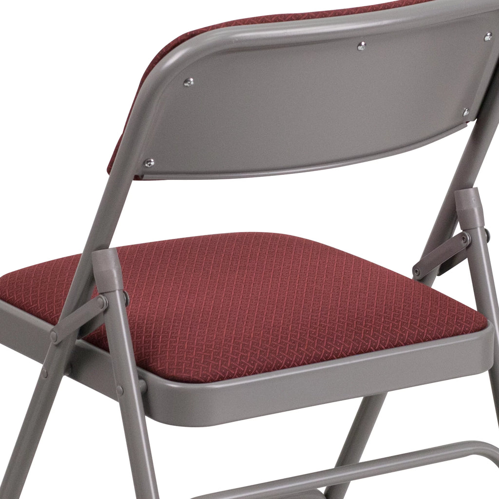 Burgundy Patterned Fabric Metal Folding Chair B102